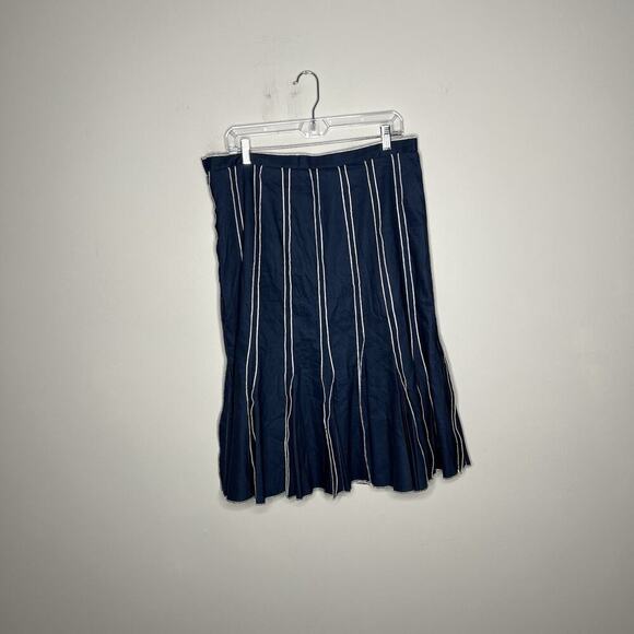 Acorns Skirt Womens 14 Navy Blue White Stripe Panel Flare Hem Modest Retro Boho - Picture 3 of 11